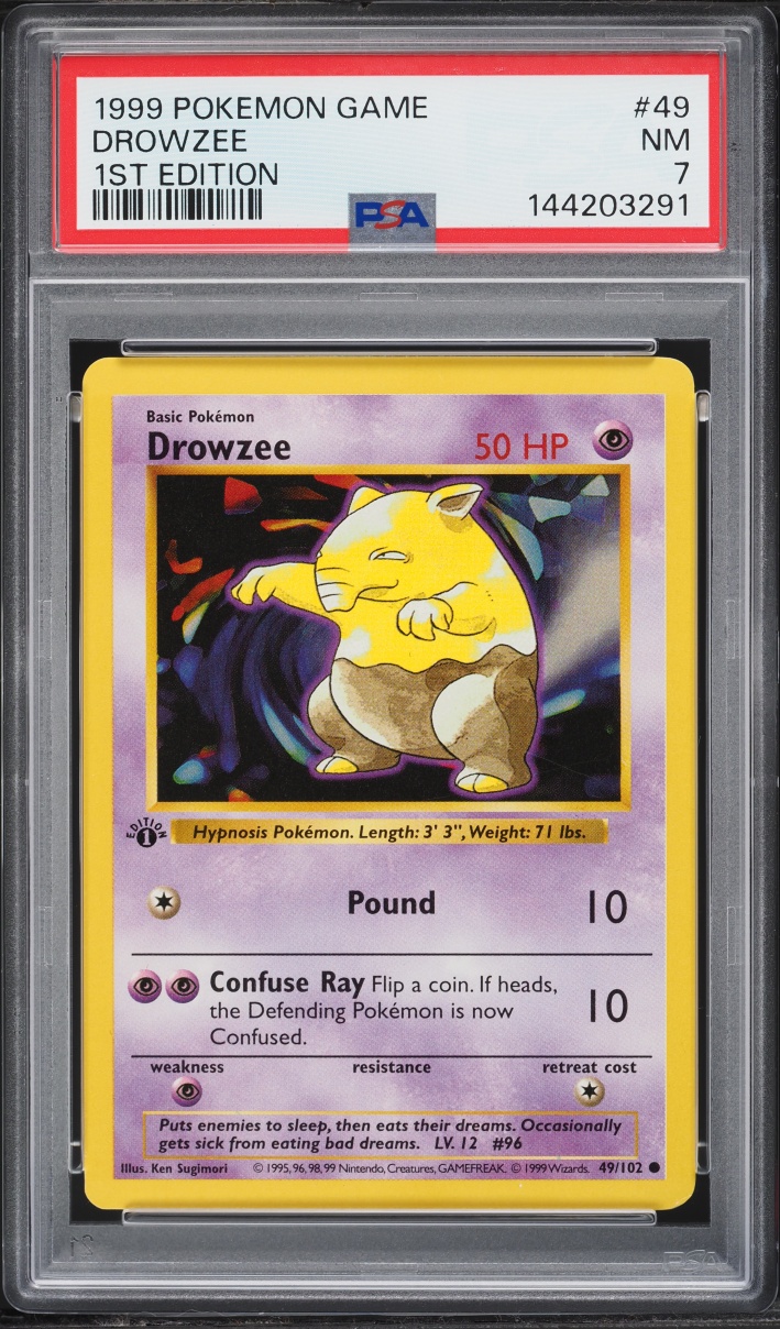 1999 Pokemon Base Set Shadowless 1st Edition Drowzee #49 PSA 7 NRMT