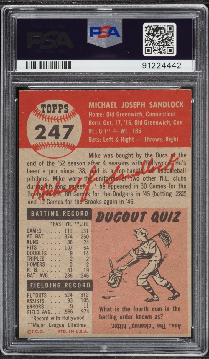 1953 Topps Mike Sandlock #247 PSA 7 NRMT