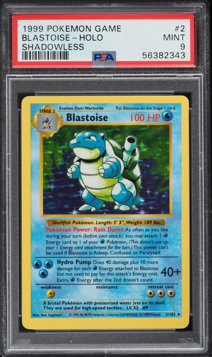 1999 Pokemon Base Set Shadowless Holo Blastoise #2 PSA 9 MINT - Main Image