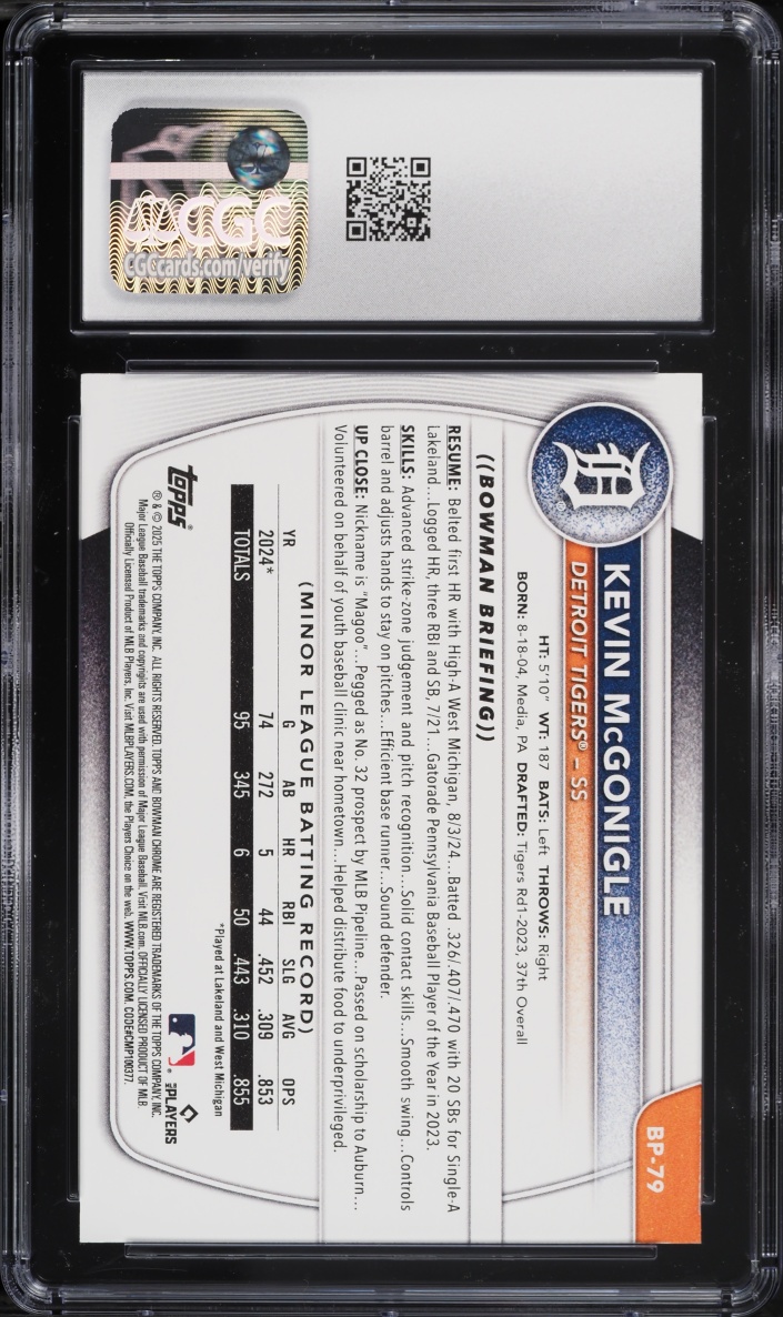 2025 Bowman Kevin McGonigle PROSPECT #BP-79 CGC 9 MINT