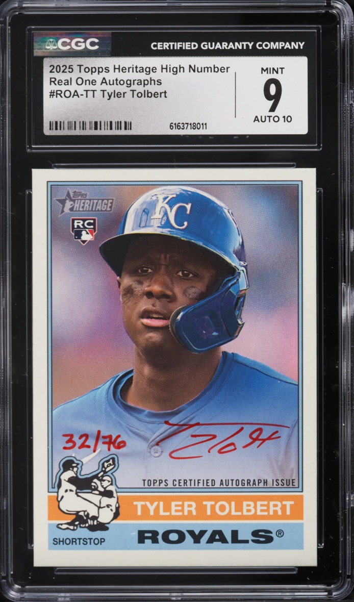 2025 Topps Heritage High Number Real One Tyler Tolbert ROOKIE AUTO /76 #ROA-TT CGC 9 MINT