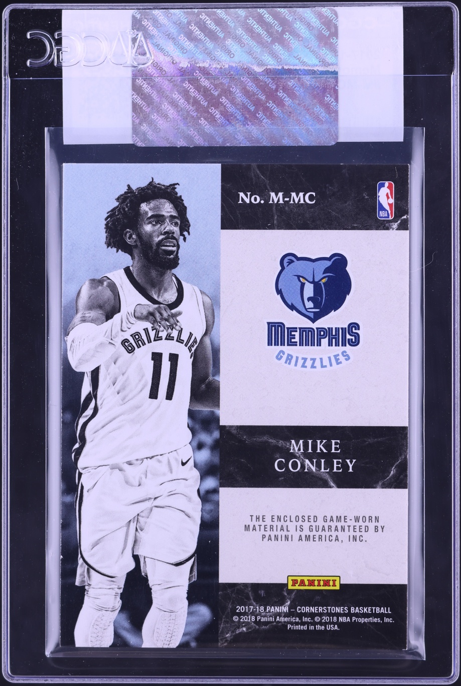 2017 Panini Cornerstones Memorabilia Mike Conley PATCH #M-MC CGC AUTH