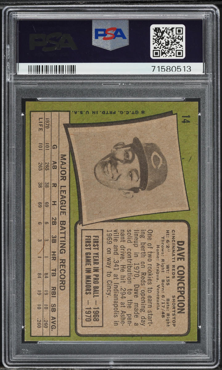 1971 Topps Dave Concepcion ROOKIE #14 PSA 6 EXMT