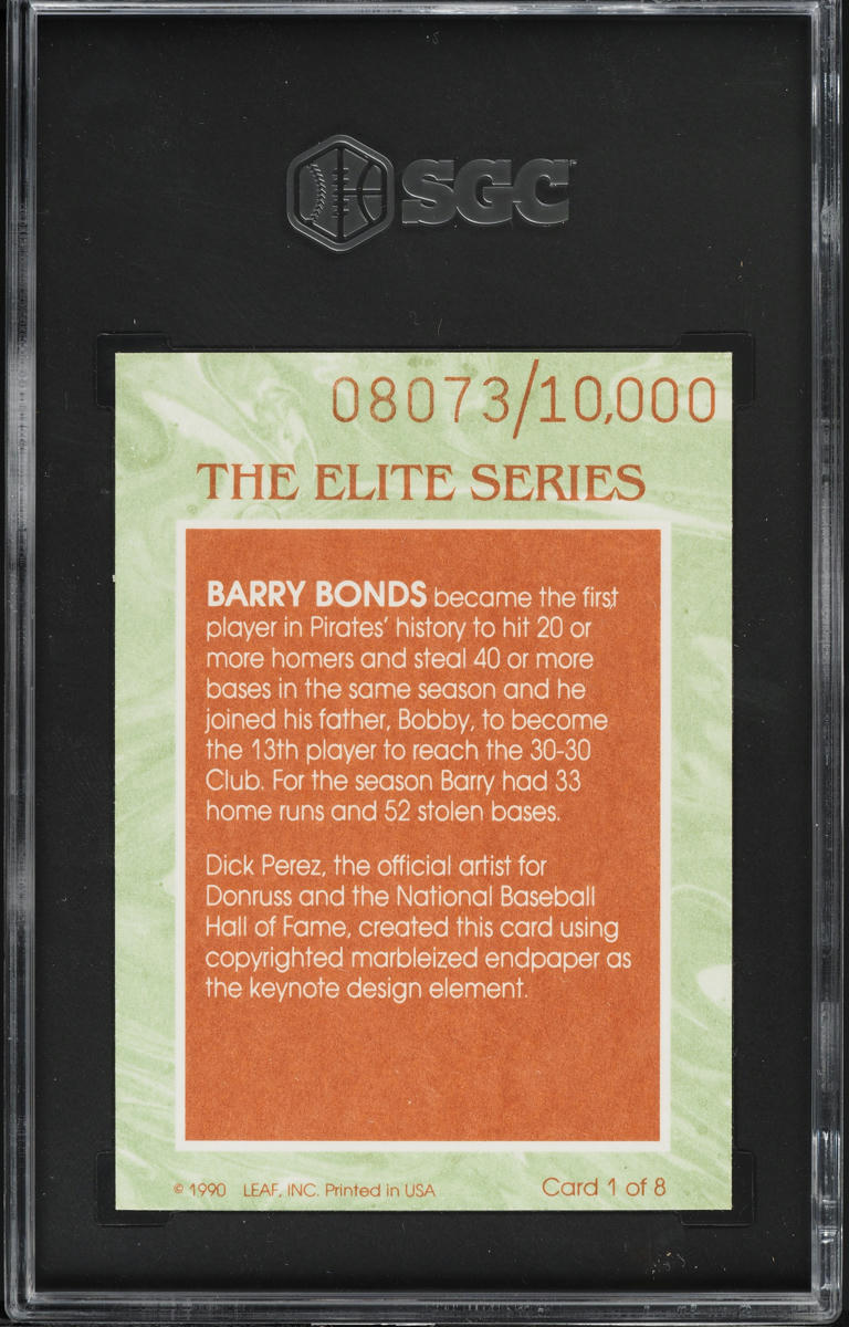 1991 Donruss The Elite Series Barry Bonds #1 SGC 7 NRMT