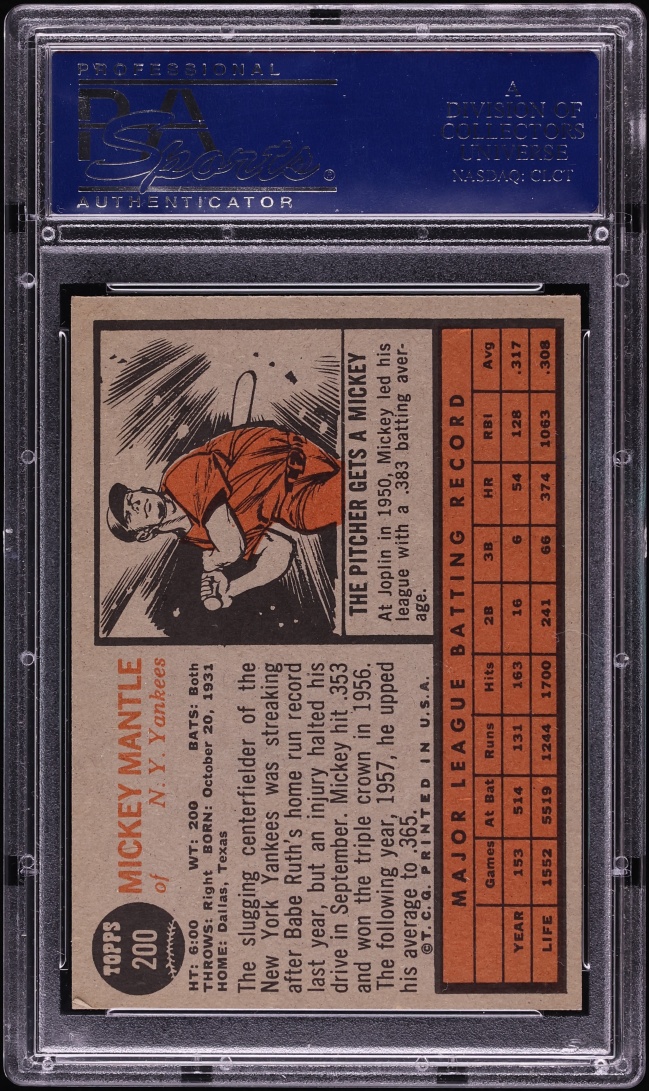 1962 Topps Mickey Mantle #200 PSA 7 NRMT