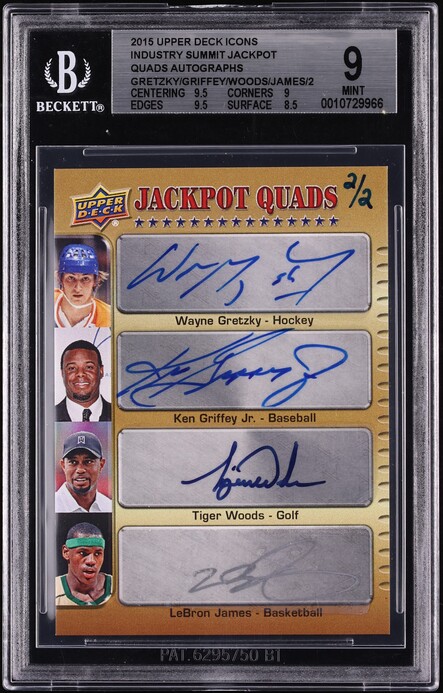2015 Upper Deck Industry Summit Woods Wayne Gretzky Ken Griffey Jr. LeBron James AUTO /2 BGS 9