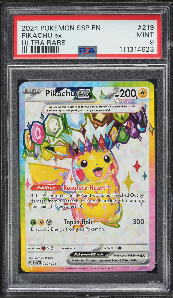 2024 Pokemon Scarlet & Violet Surging Sparks Full Art Pikachu ex #219 PSA 9 MINT