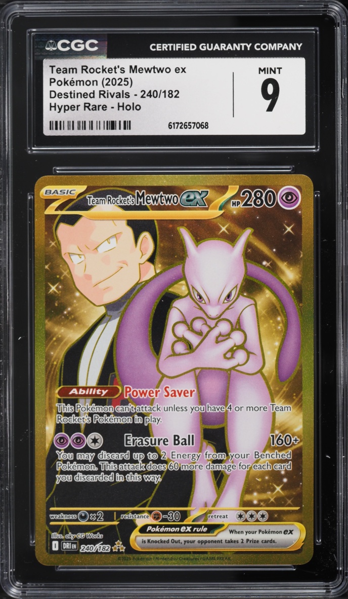 2025 Pokemon Scarlet & Violet Destined Rivals Gold Rare Team Rocket's Mewtwo Ex #240 CGC 9 MINT