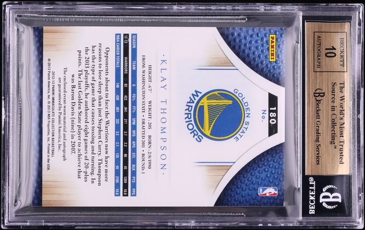 2012 Immaculate Collection Numbers Klay Thompson ROOKIE PATCH AUTO /11 #180 BGS 9.5 GEM MINT - Photo 2