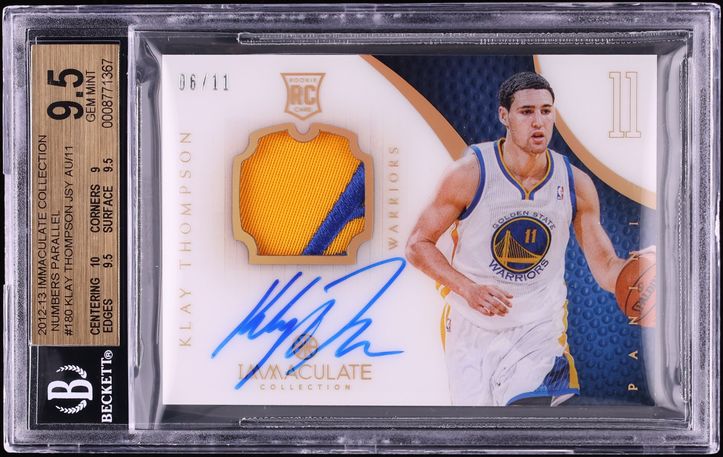 2012 Immaculate Collection Numbers Klay Thompson ROOKIE PATCH AUTO /11 #180 BGS 9.5 GEM MINT - Photo 1