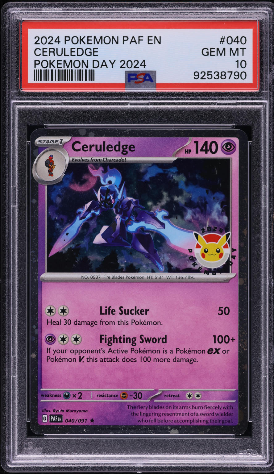 2024 Pokemon Scarlet & Violet Paldean Fates Pokemon Day Ceruledge #40 PSA 10 GEM