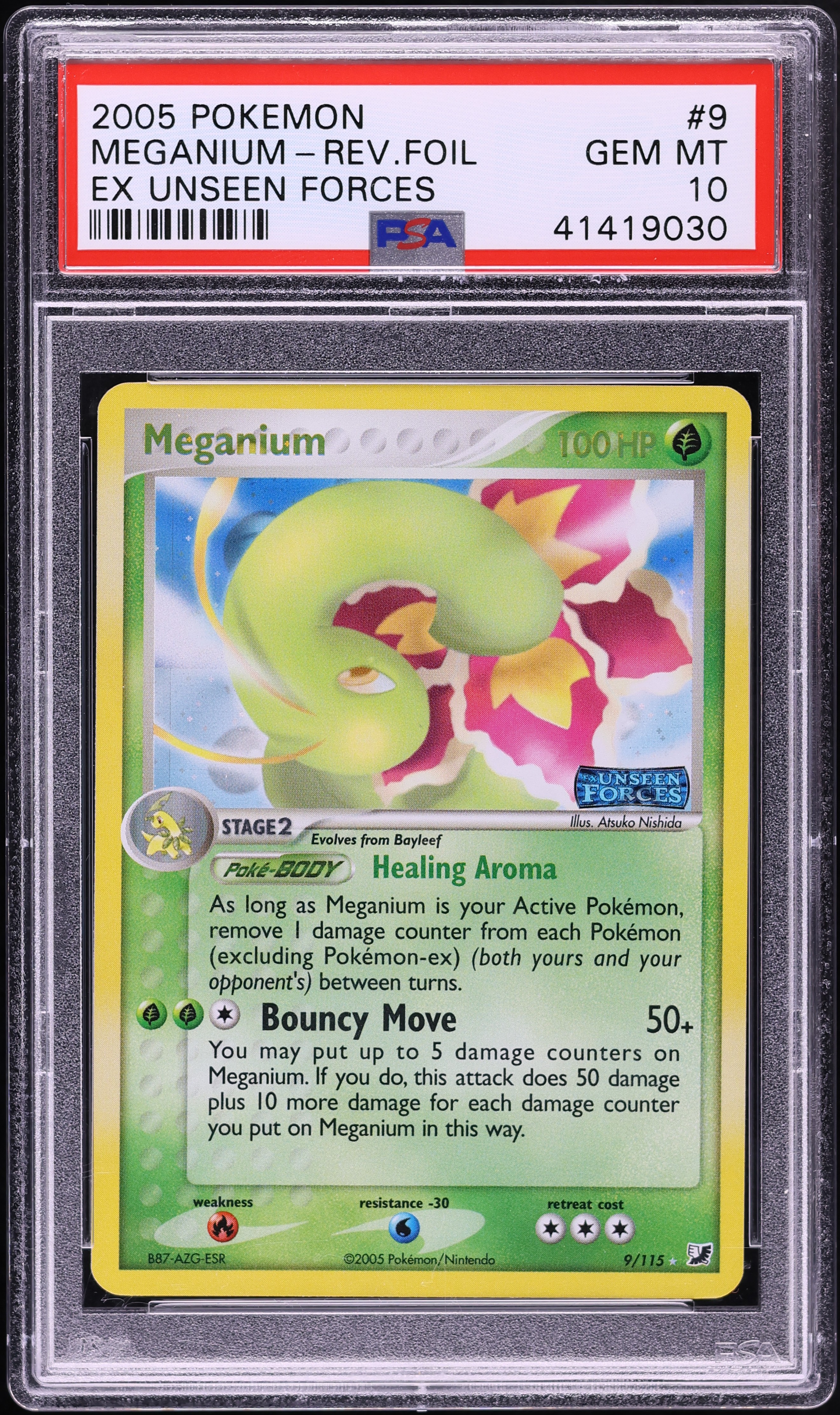 2005 Pokemon EX Unseen Forces Reverse Holo Meganium #9 PSA 10 GEM MINT