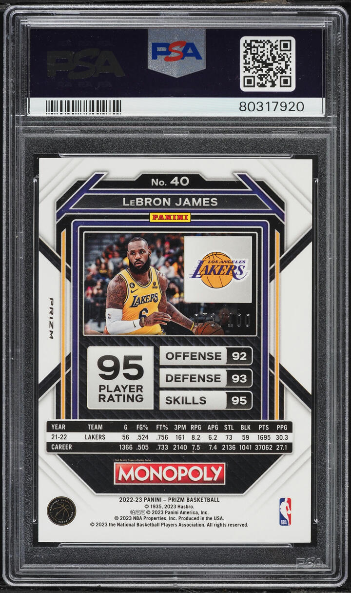 2022 Panini Prizm Monopoly Red Money Shimmer LeBron James /200 #40 PSA 9 MINT