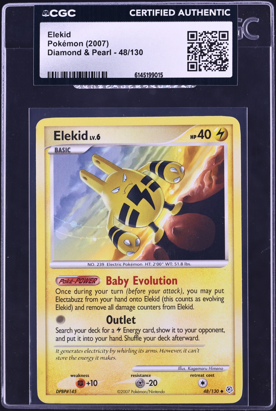 2007 Pokemon Diamond & Pearl Elekid #48 CGC AUTH