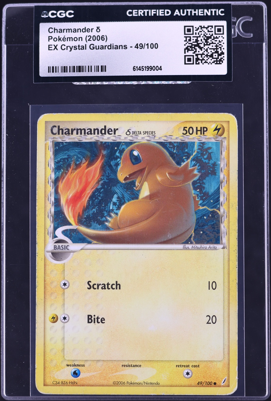 2006 Pokemon EX Crystal Guardians Charmander #49 CGC AUTH