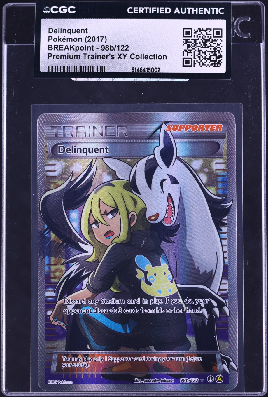 2017 Pokemon XY BREAKpoint Premium Trainer's Collection Full Art Delinquent #98b CGC AUTH