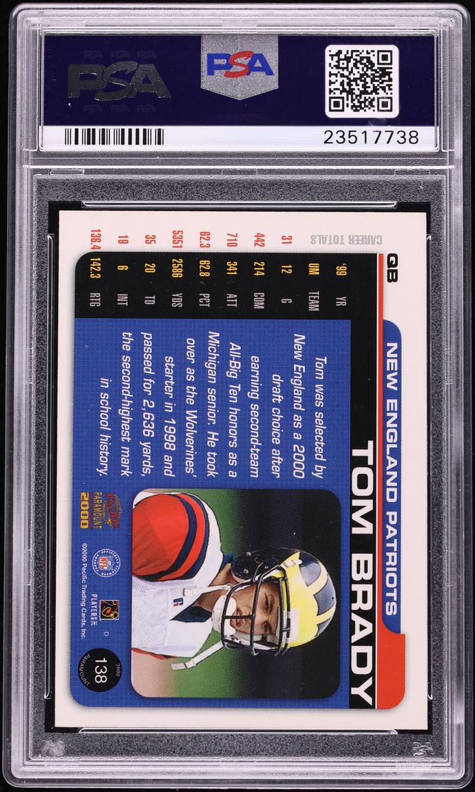 2000 Pacific Paramount Holo Gold Tom Brady ROOKIE /130 #138 PSA 10 GEM MINT