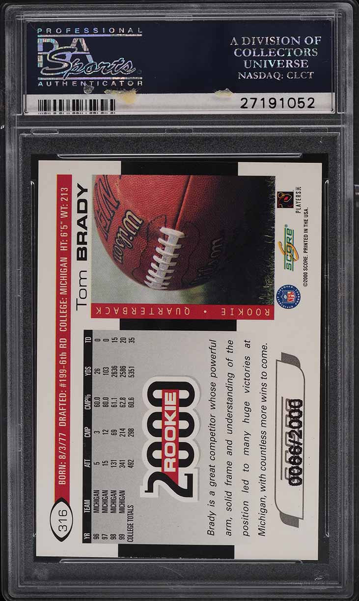 2000 Score Scorecard Tom Brady ROOKIE /2000 #316 PSA 10 GEM MINT