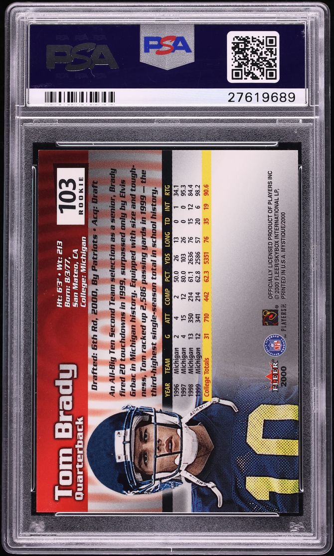 2000 Fleer Mystique Tom Brady ROOKIE /2000 #103 PSA 10 GEM MINT
