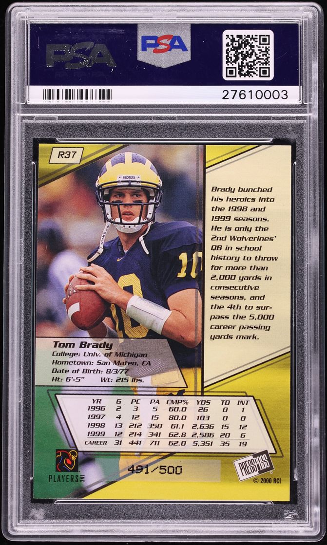 2000 Press Pass Reflector Tom Brady ROOKIE /500 #R37 PSA 10 GEM MINT