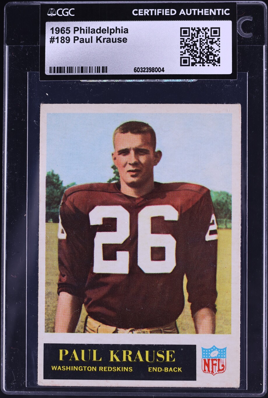 1965 Philadelphia Paul Krause #189 CGC AUTH