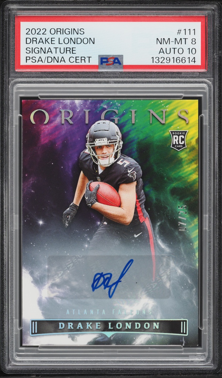 2022 Panini Origins Drake London ROOKIE AUTO DNA 10 /25 #111 PSA 8 NM-MT