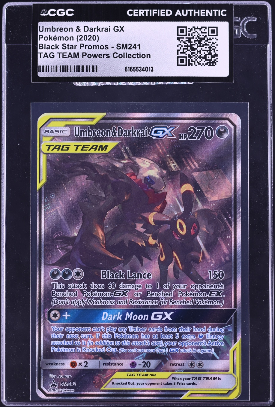 2020 Pokemon Sun & Moon Promo Tag Team Powers Full Art Umbreon & Darkrai Gx #SM241 CGC AUTH