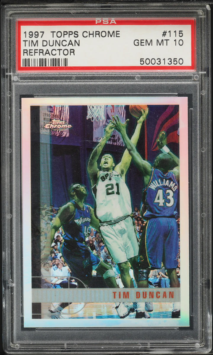 1997 Topps Chrome Refractor Tim Duncan ROOKIE #115 PSA 10 GEM MINT