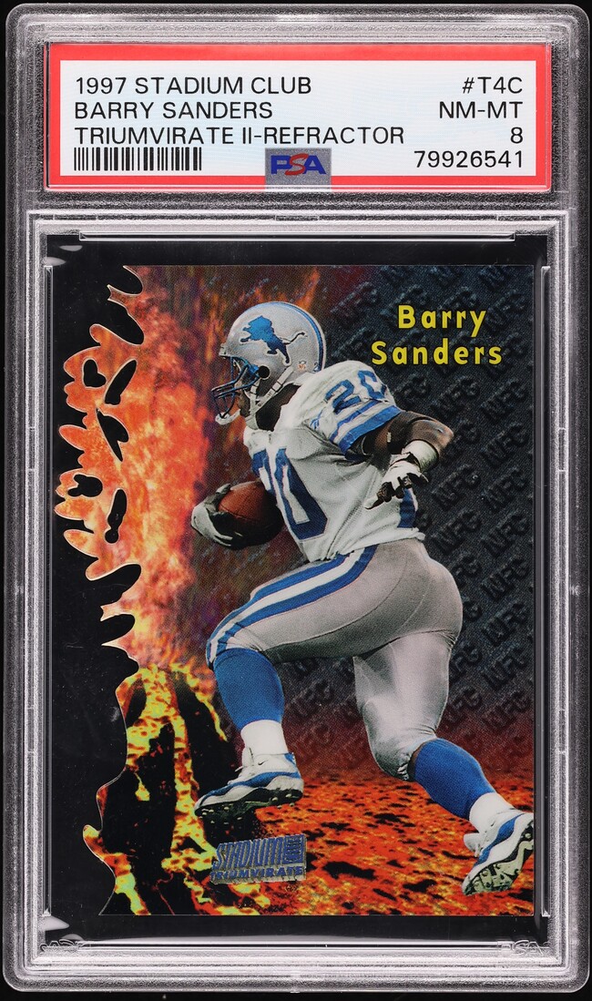 1997 Stadium Club Triumvirate II Refractor Barry Sanders #T4C PSA 8 NM-MT - Photo 1