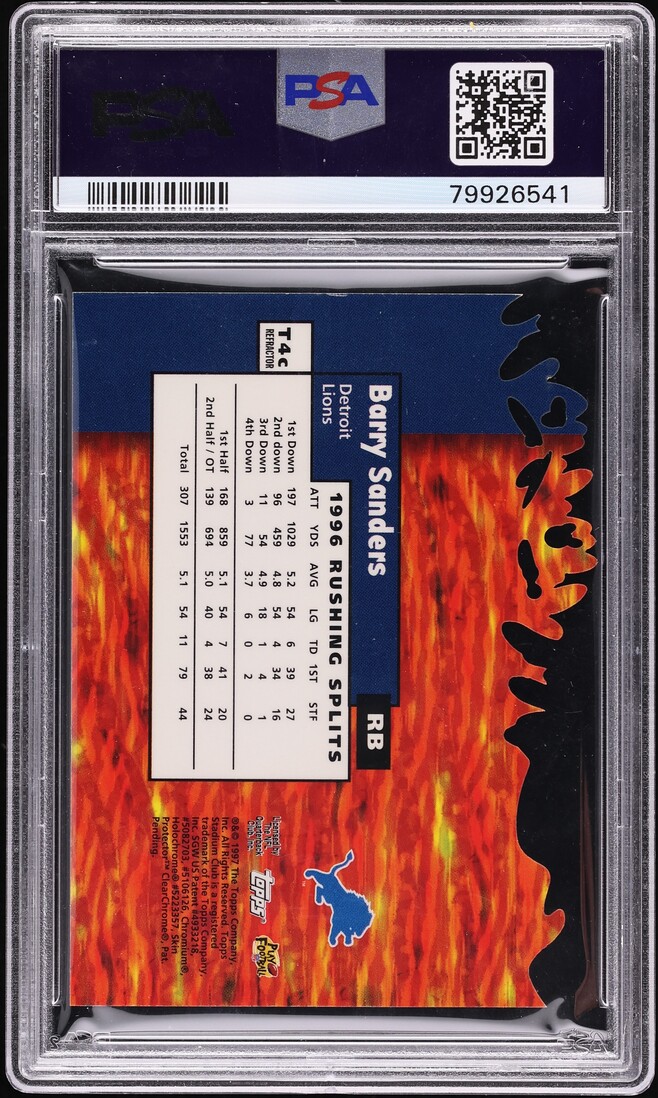 1997 Stadium Club Triumvirate II Refractor Barry Sanders #T4C PSA 8 NM-MT - Photo 2