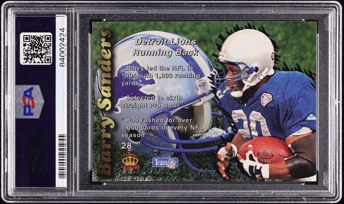 1995 Pacific Prism Gold Barry Sanders #28 PSA 9 MINT - Photo 2
