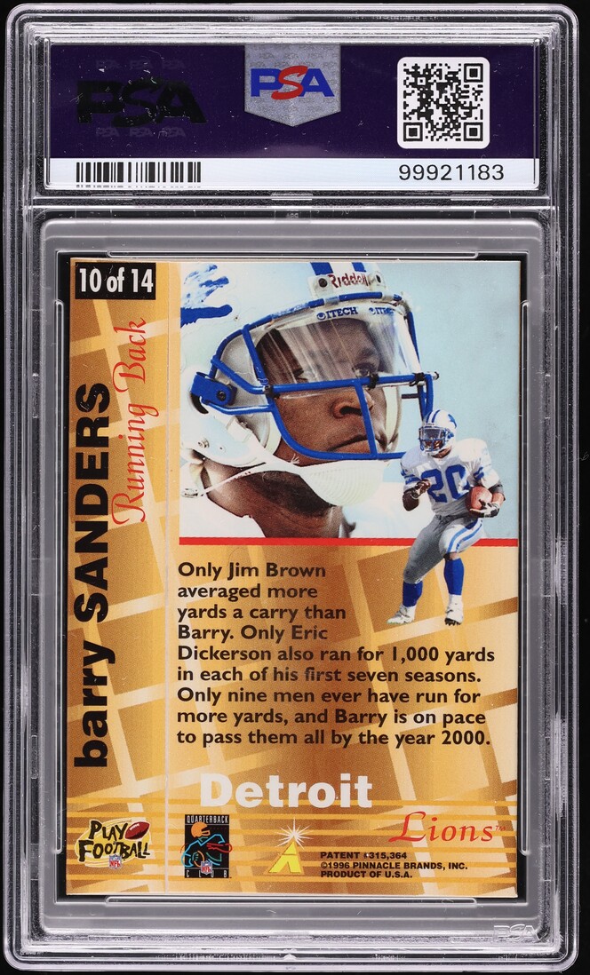 1996 Action Packed 24KT Gold Barry Sanders #10 PSA 9 MINT - Photo 2