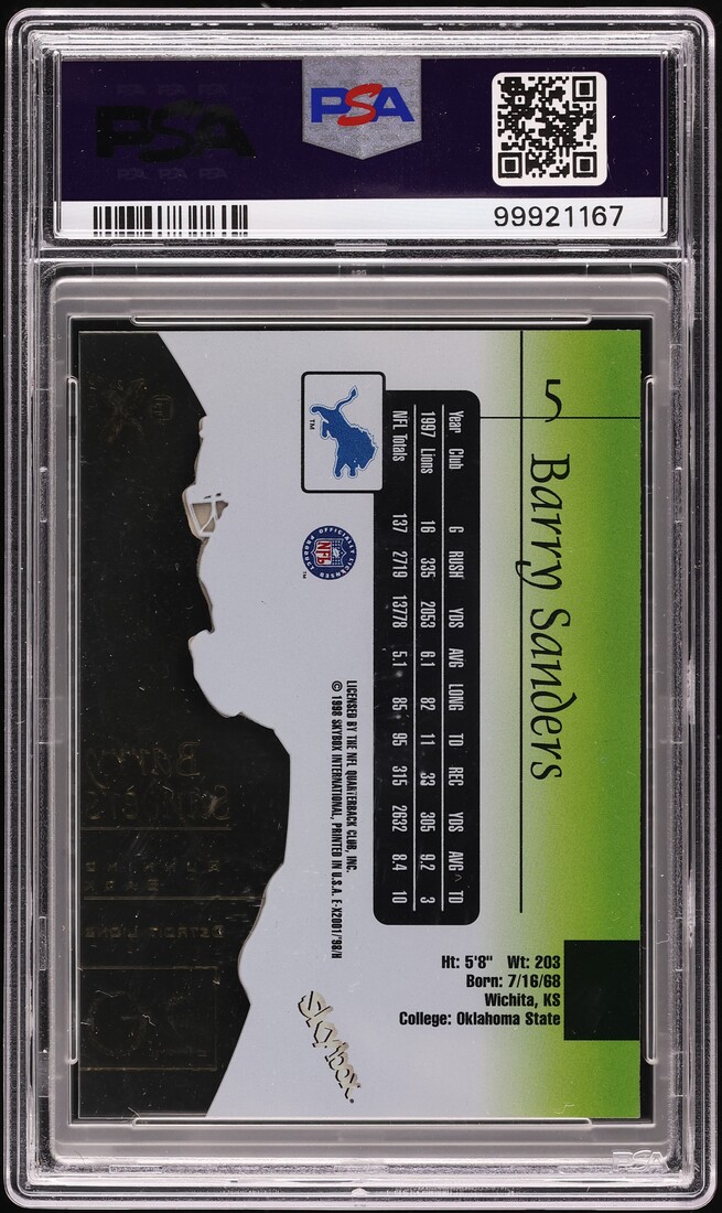1998 Skybox E-X 2001 Barry Sanders #5 PSA 9 MINT - Photo 2