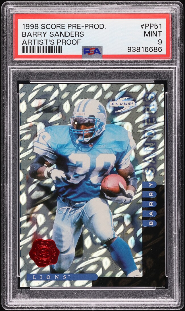 1998 Score Pre-Production Artist's Proof Barry Sanders #PP51 PSA 9 MINT - Photo 1