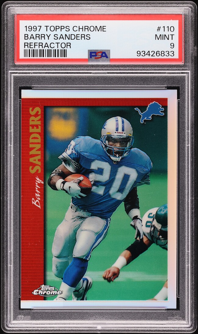 1997 Topps Chrome Refractor Barry Sanders #110 PSA 9 MINT - Photo 1