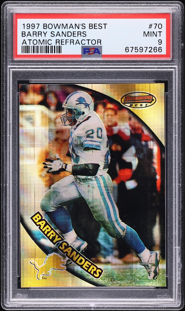 1997 Bowman's Best Atomic Refractor Barry Sanders #70 PSA 9 MINT - Photo 1