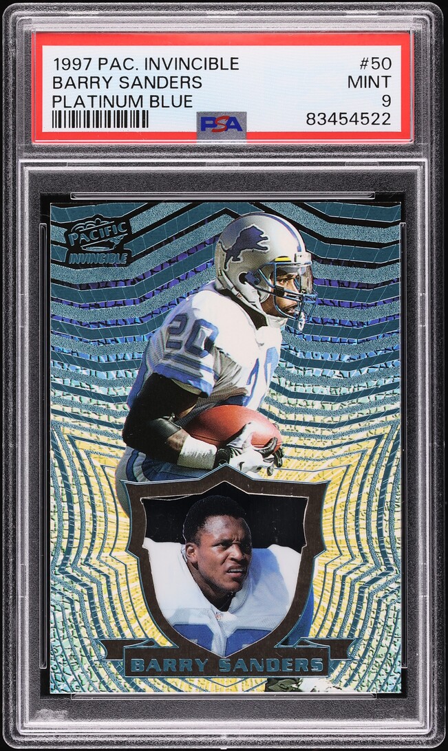 1997 Pacific Invincible Platinum Blue Barry Sanders #50 PSA 9 MINT - Photo 1