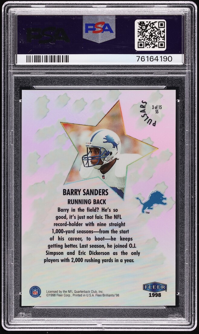 1998 Fleer Brilliants Shining Stars Pulsars Barry Sanders #3 PSA 9 MINT - Photo 2
