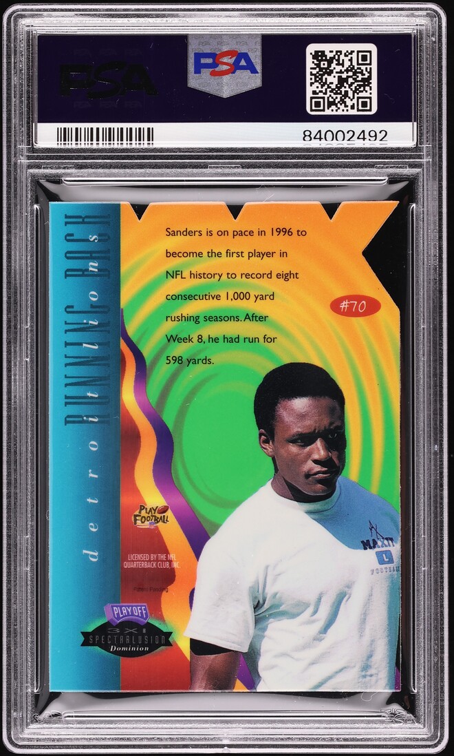 1996 Playoff Illusions XXXI Spectralusion Barry Sanders #70 PSA 9 MINT - Photo 2