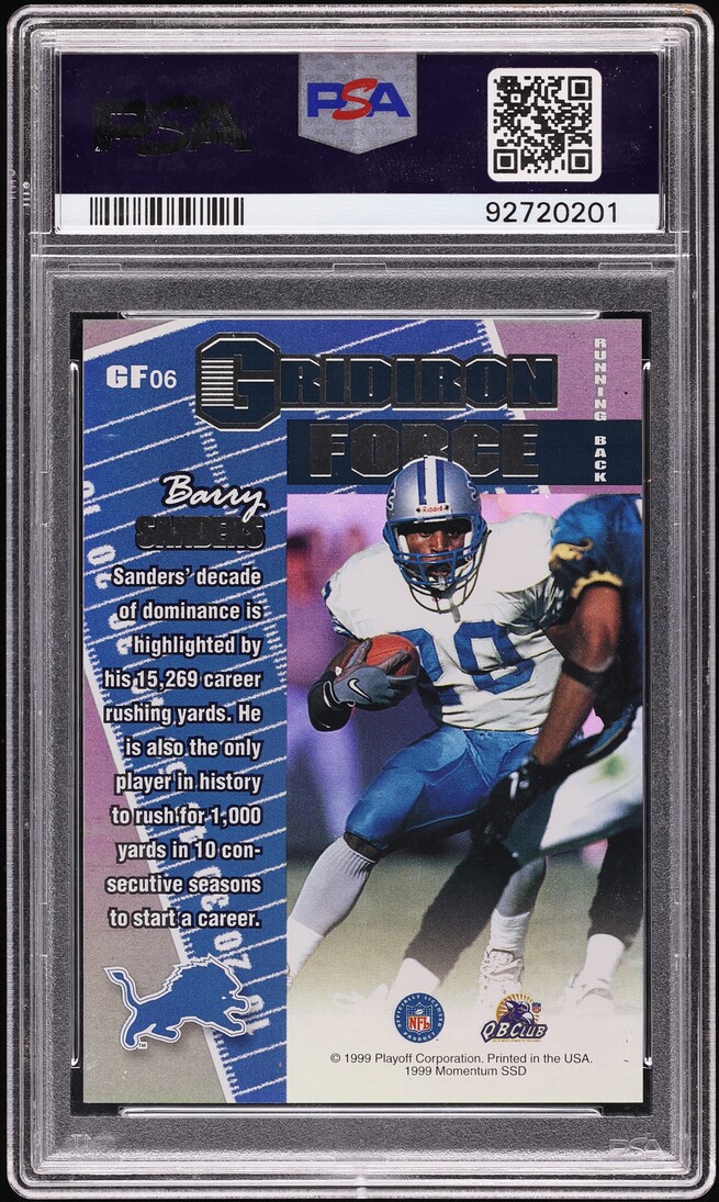 1999 Playoff Momentum Gridiron Force Barry Sanders #GF06 PSA 8 NM-MT - Photo 2