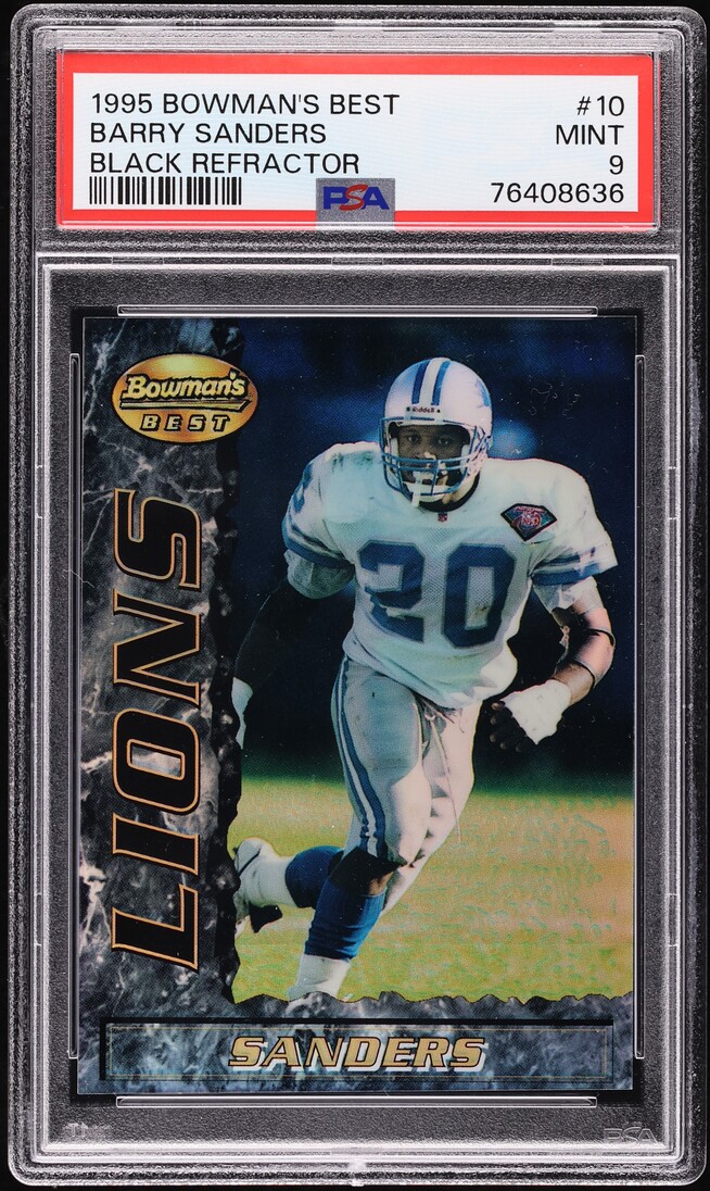1995 Bowman's Best Black Refractor Barry Sanders #10 PSA 9 MINT - Photo 1