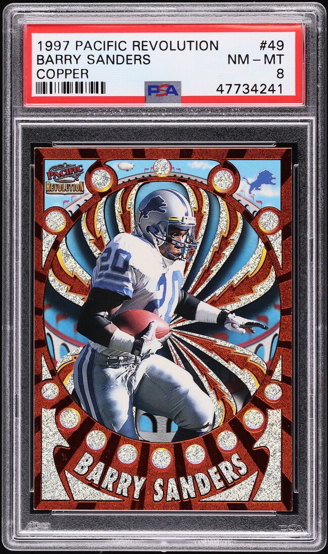 1997 Pacific Revolution Copper Barry Sanders #49 PSA 8 NM-MT - Photo 1