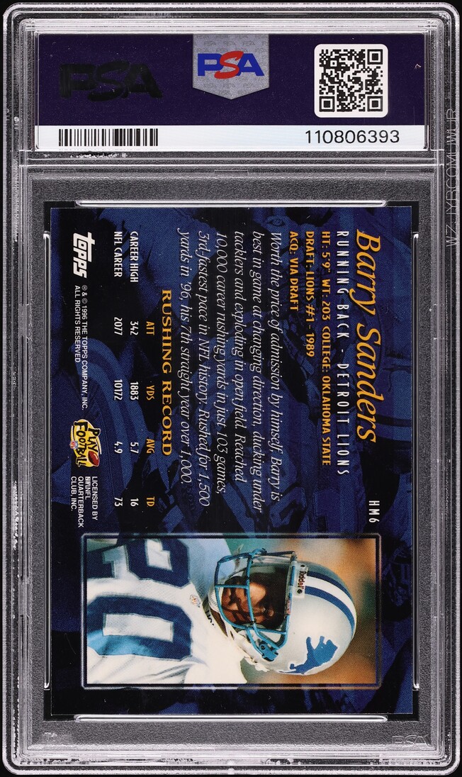 1996 Topps Hobby Masters Barry Sanders #HM6 PSA 9 MINT - Photo 2