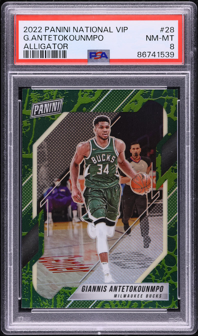 2022 Panini National VIP Alligator Giannis Antetokounmpo #28 PSA 8 NM-MT