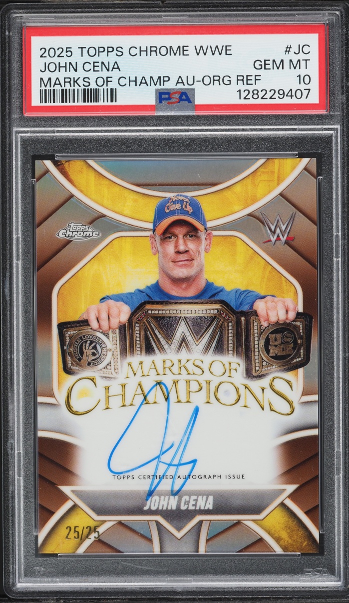 2025 Topps Chrome WWE Marks Champions Orange Refractor John Cena AUTO 25/25 PSA 10 GEM MINT