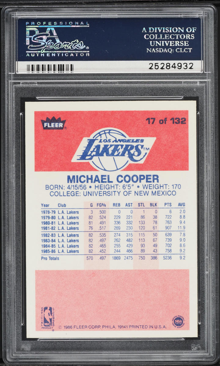 1986 Fleer Basketball Michael Cooper #17 PSA 10 GEM MINT