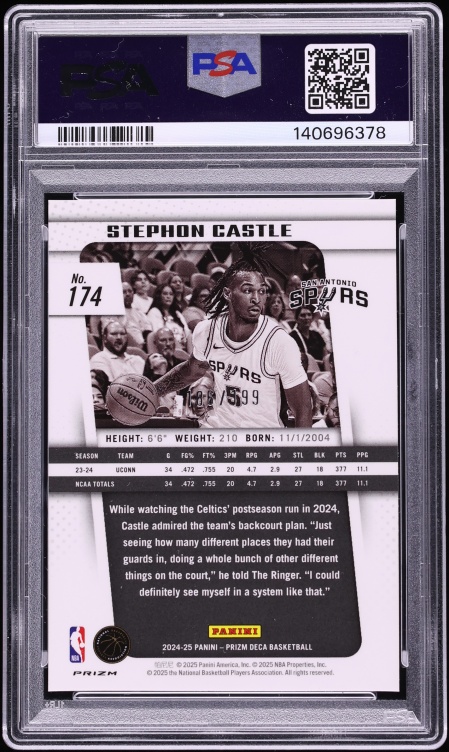 2024 Panini Prizm Deca Red Stephon Castle ROOKIE /199 #174 PSA 10 GEM MINT - Photo 2