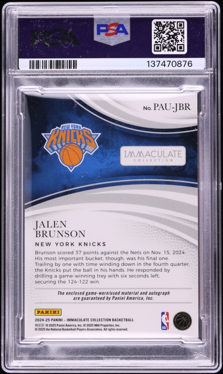2024 Immaculate Collection International Red Jalen Brunson PATCH AUTO DNA 10 1/5 #PAU-JBR PSA 9 - Photo 2