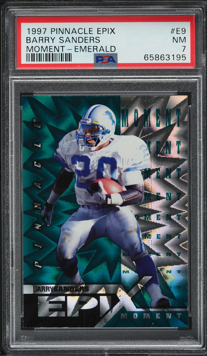 1997 Pinnacle Epix Moment Emerald Barry Sanders /30 #E9 PSA 7 NRMT - Photo 1