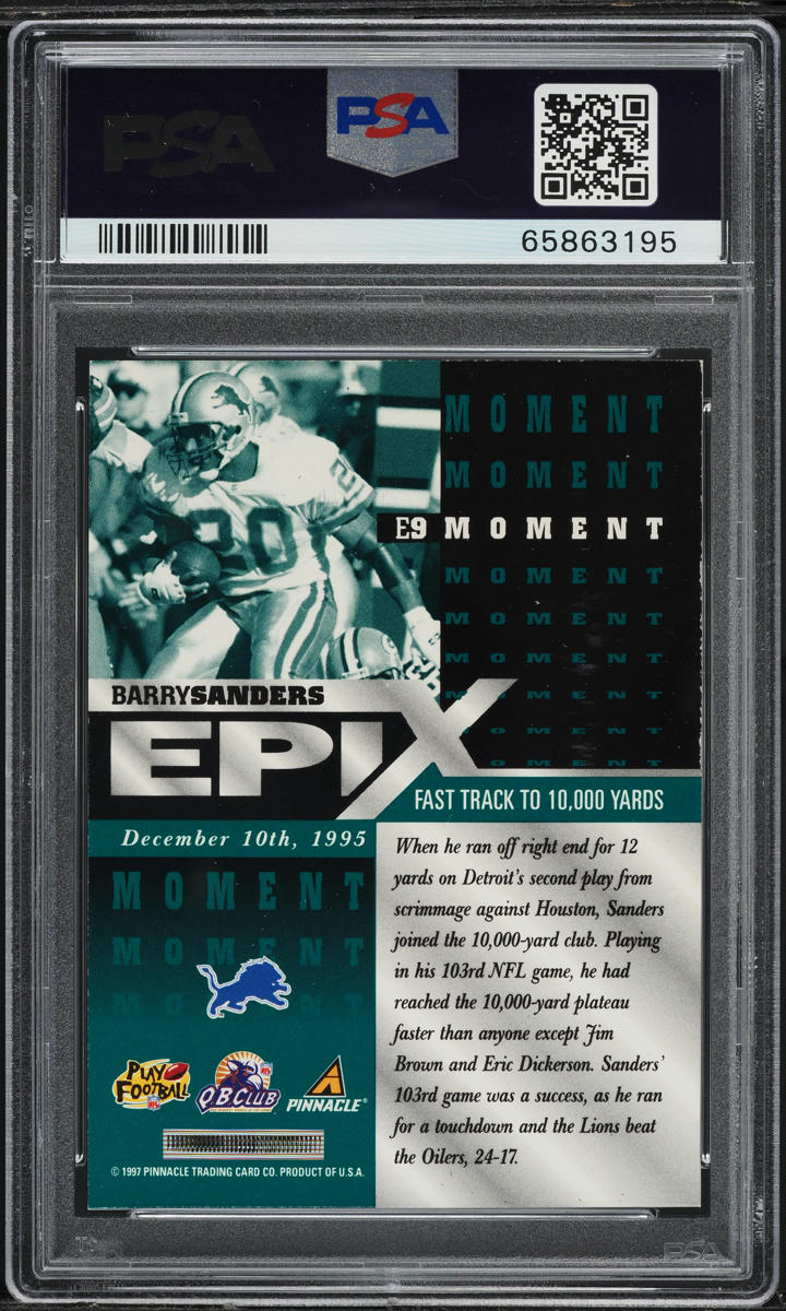1997 Pinnacle Epix Moment Emerald Barry Sanders /30 #E9 PSA 7 NRMT - Photo 2